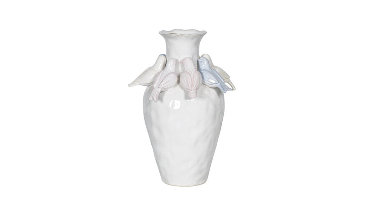 Vase ceramic 30h white birds