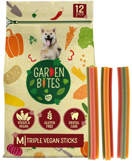 Garden bites duvoplus - triple vegan sticks hondensnacks - hondensnoepjes - vegetarisch glutenvrij - medium 12st