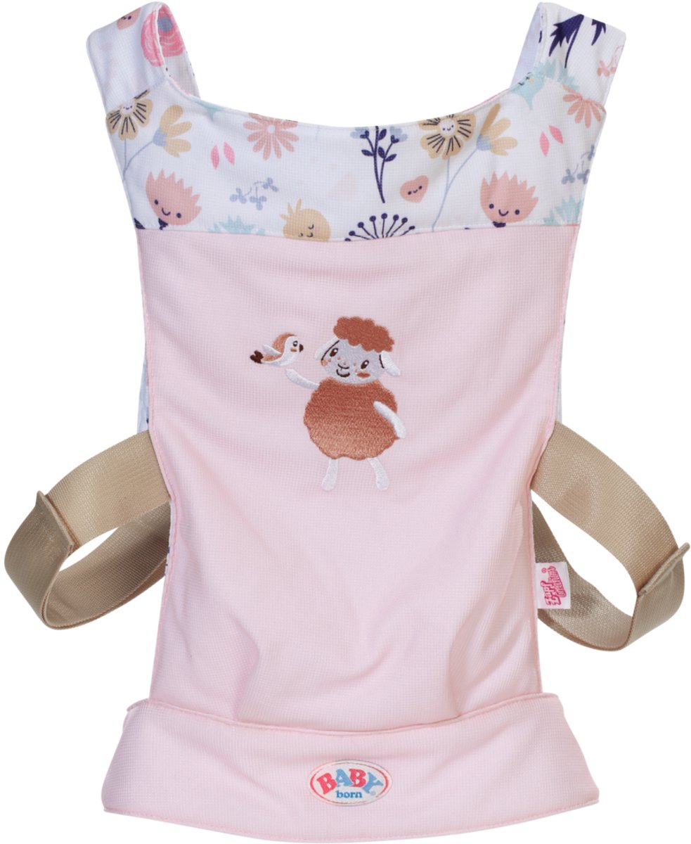 Baby born poppendraagzak roze bloemenprint verstelbare band 36-43cm.