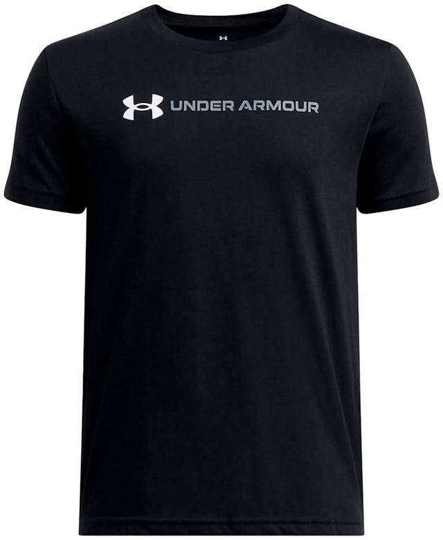Under armour ua b logo wordmark ss unisex sportshirt - zwart - wit - grijs 152
