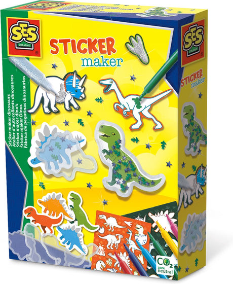 Ses creative ses - sticker maker - dino's - shaker stickers en gewone dino stickers - zelf kleuren - inclusief stiften, pailletten en glitterlijm - knutselen jongens - dinosaurus speelgoed