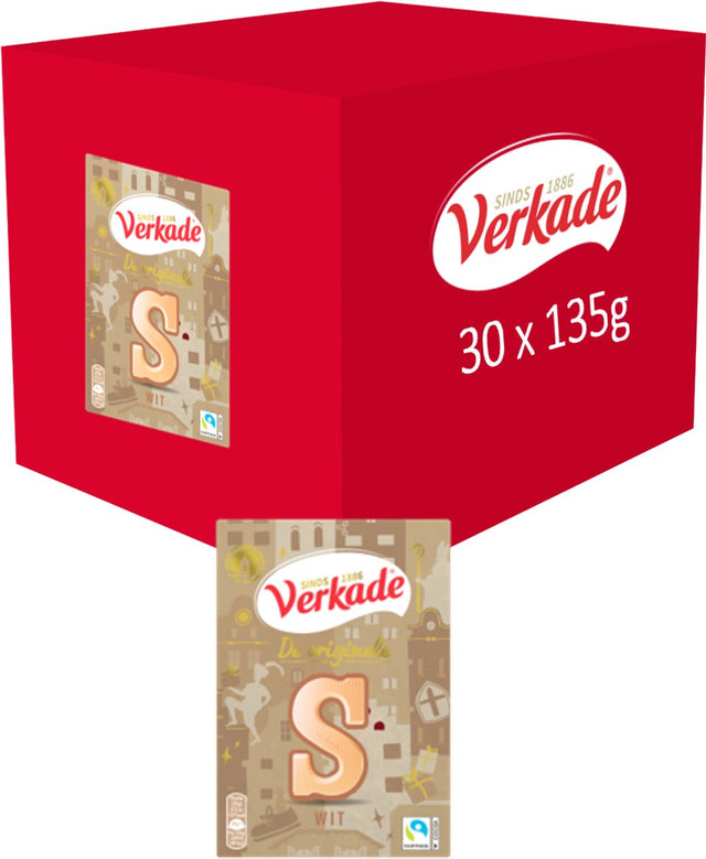 Verkade chocoladeletter wit - letter s - 30 x 135 gram