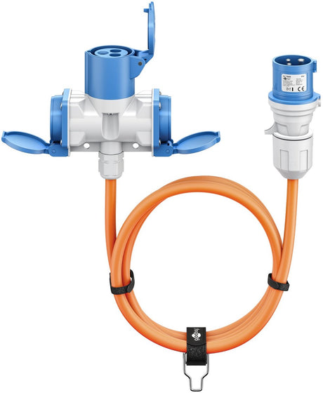 Goobay cee-adapterkabel 10 m, cee-stekker naar 1x cee-contrastekker en 2x geaarde contrastekker, camping, ip44, oranje
