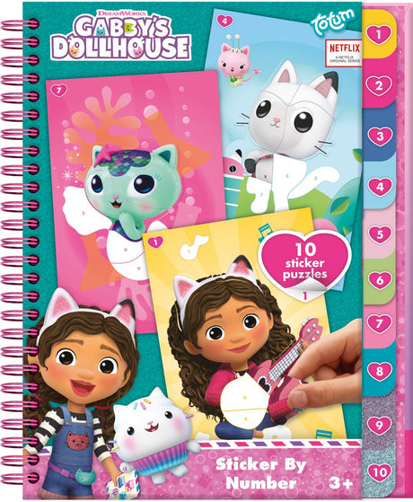 Totum gabby's poppenhuis sticker puzzelboekje inclusief kleurplaten vakantieboek 10 stickerpuzzels - sticker by number vakantie doeboek gabby's dollhouse