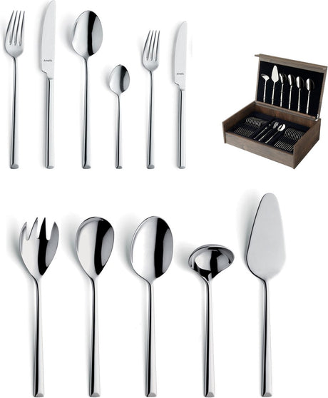 Amefa metropole 78-delige bestekset – 12 personen – zilver – in luxe houten cassette-hoogwaardig 18 10 chroomnikkelstaal