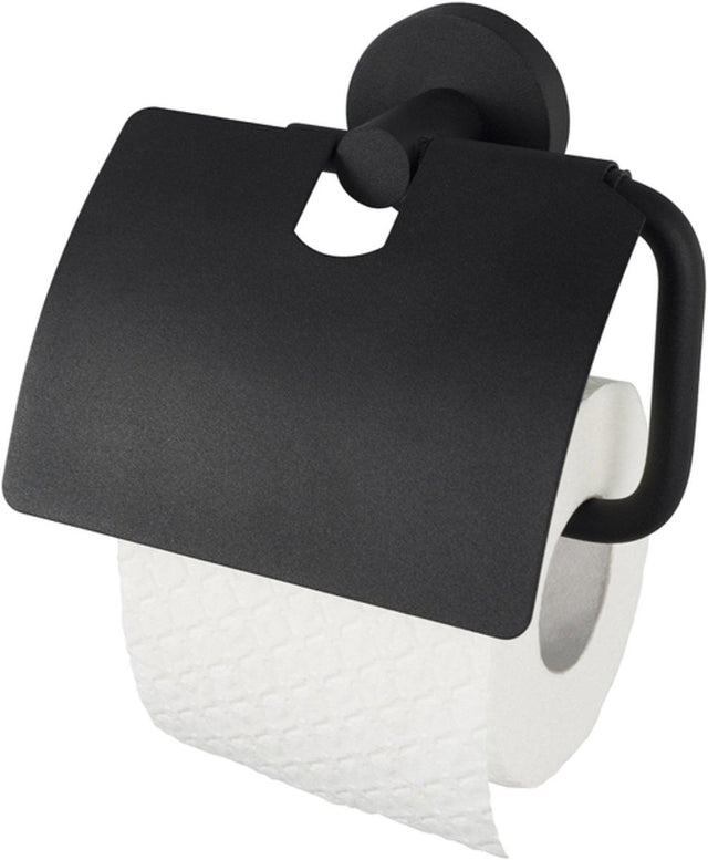 Haceka kosmos toiletrolhouder - met klep - mat zwart
