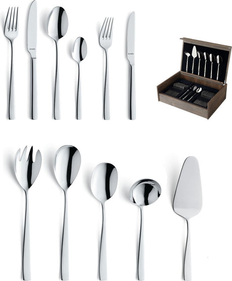 Amefa martin 78-delige bestekset – 12 personen – zilver – in luxe houten cassette-hoogwaardig 18 10 chroomnikkelstaal
