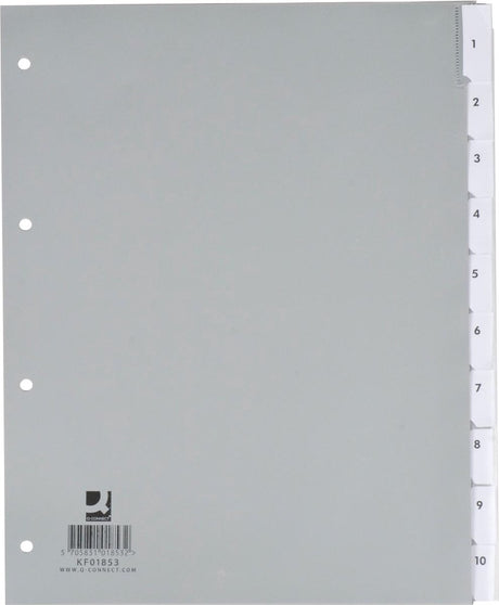 Q-connect neutrale tabbladen, a4, pp, 10 tabs, grijs