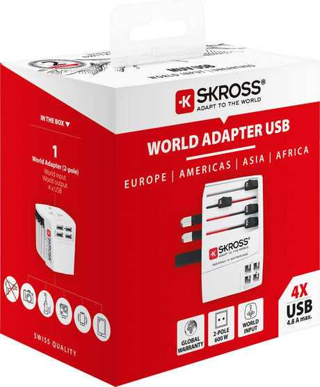 Skross - world travel adapter 2-pole + 4 usb charger + 1 type c 2400 ma white
