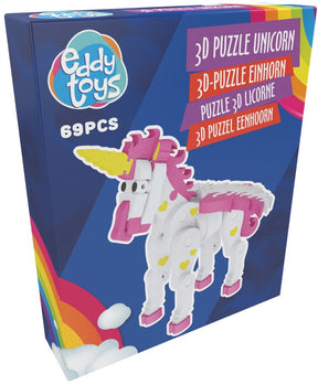 Eddy toys 3d puzzel eenhoorn - 69 stuks - educatief speelgoed - stimuleert de ontwikkeling van creativiteit en motoriek bij kinderen - schuim - wit, roze en geel - 29,5x26,5x24,5 cm
