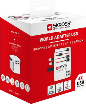 Skross - world travel adapter 2-pole + 4 usb charger + 1 type c 2400 ma white