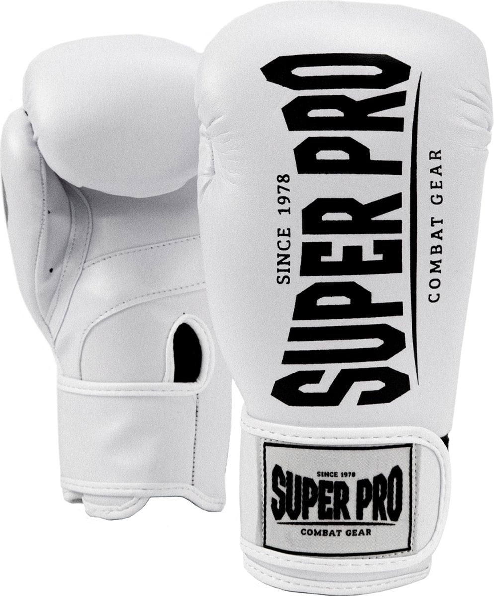 Super pro combat gear champ (kick)bokshandschoenen wit zwart 16oz