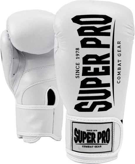 Super pro combat gear champ (kick)bokshandschoenen wit zwart 10oz