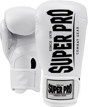 Super pro combat gear champ (kick)bokshandschoenen wit zwart 14oz
