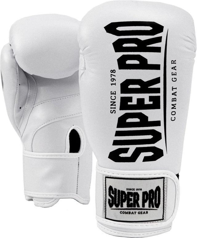 Super pro combat gear champ (kick)bokshandschoenen wit zwart 14oz
