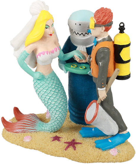 Aqua della scuba wedding - grappig aquariumornament met duikers - zoet- en zoutwater - 12x10,5x12cm - meerkleurig