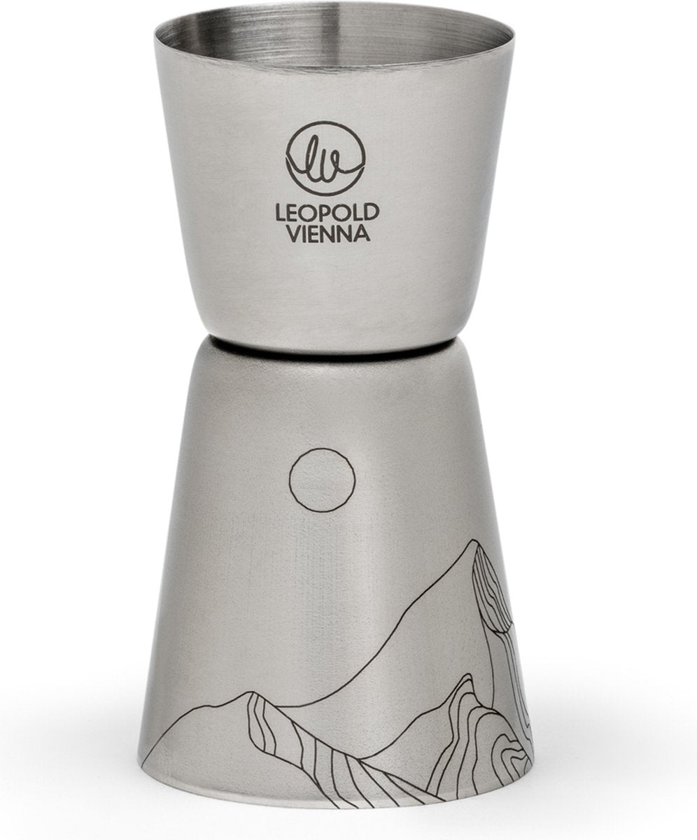 Leopold vienna - barmaatje 20 40ml rvs jigger - pipet met lasergravure mountains