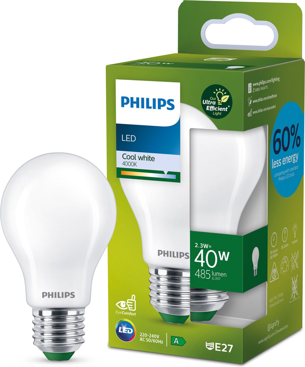 Philips led philips ultra efficient led lamp mat - 40w - e27 - koelwit licht