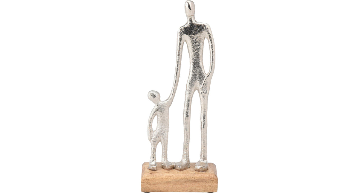 Sculptuur man en kind aluminium 10x5x24cm zilver