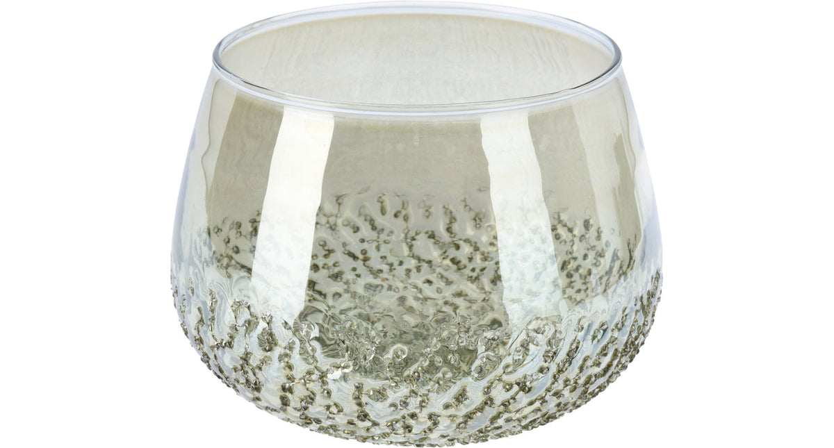 Theelichthouder steenslag sagegroen d16 h12cm