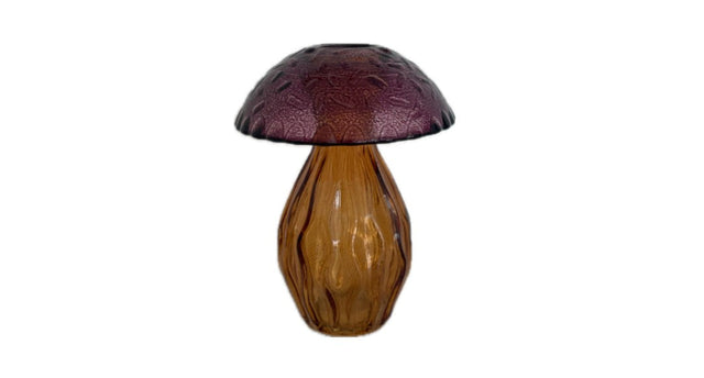 Mushroom glass bottle d8.8x12h terra gray orange