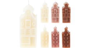 Kaars huis 4,7x4,7x11cm 6 assortie design en kleur