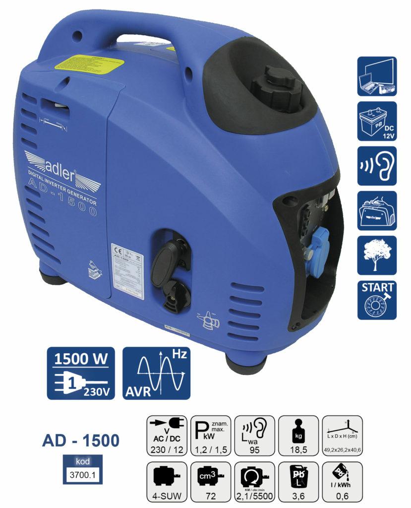 Adler stroomgenerator 1,5kw ad-1500 uitvinder