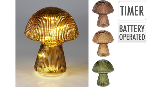 Paddenstoel glas met led d12 h15cm 3 assortie kleuren