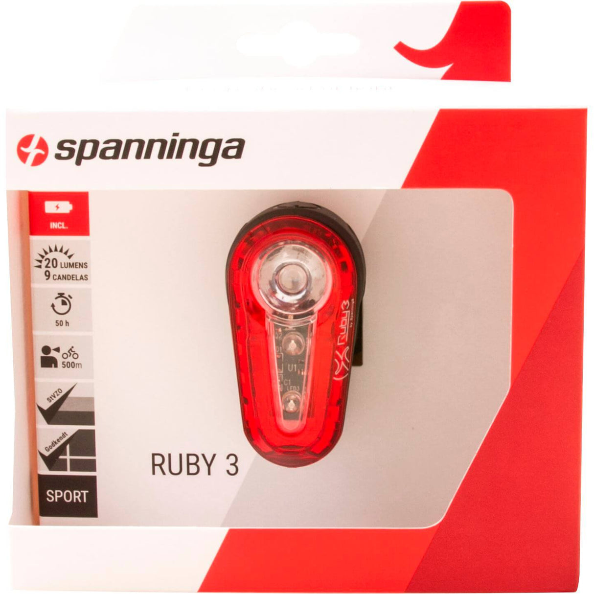 Spanninga Achterlicht Ruby 3 batterij zadelpen