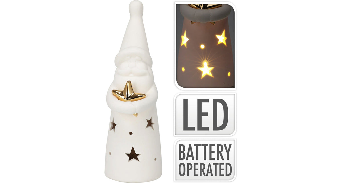 Kerstman met ster goud 7x5x16cm led 2 assortie incl. 2x lr44