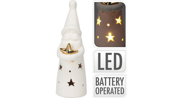 Kerstman met ster goud 7x5x16cm led 2 assortie incl. 2x lr44