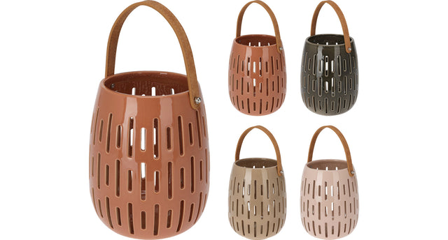 Lantaarn keramiek met handvat d15,5 h20cm 4 assortie kleur ''aarde''