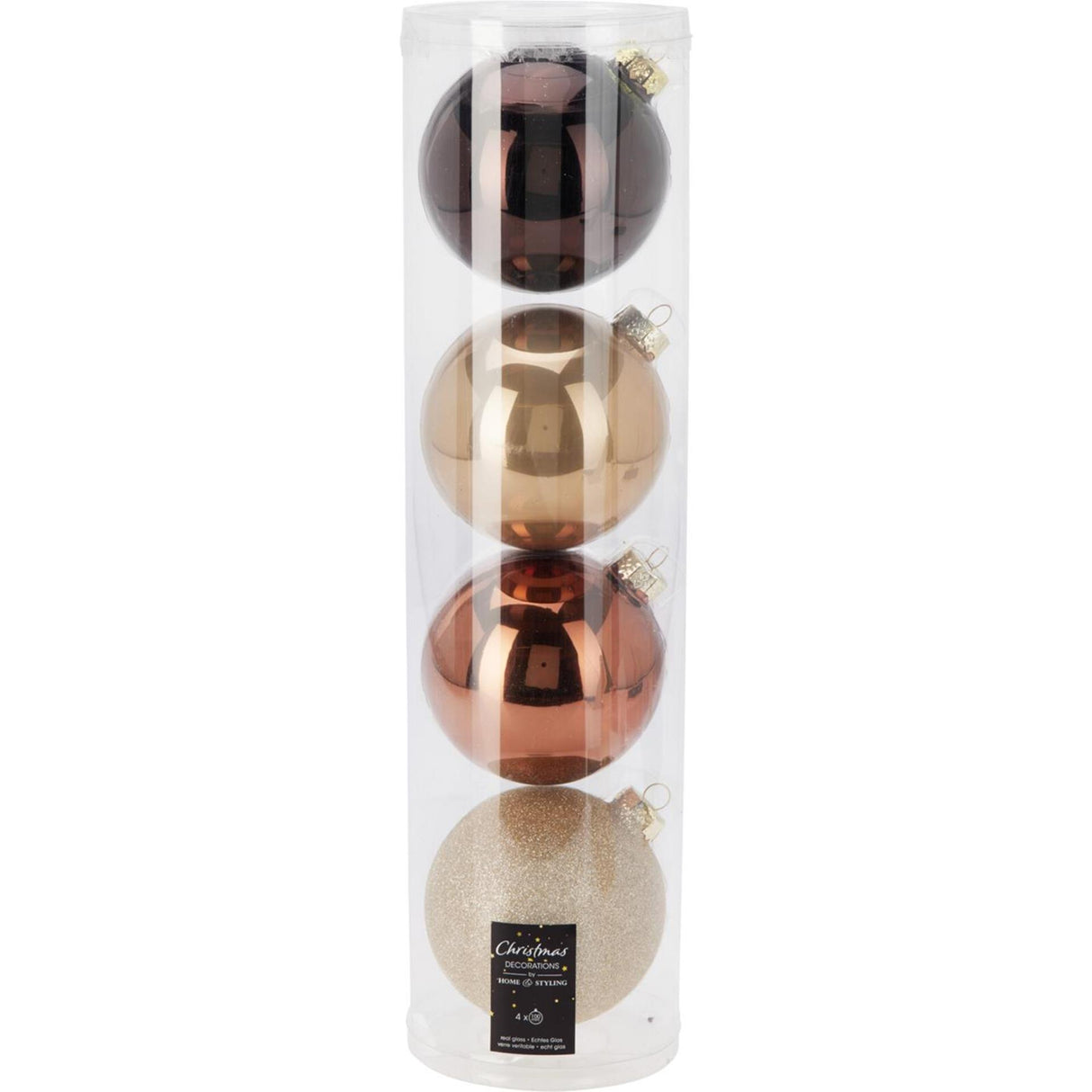 Kerstballen in koker amber mix set a 4 stuks ø10cm