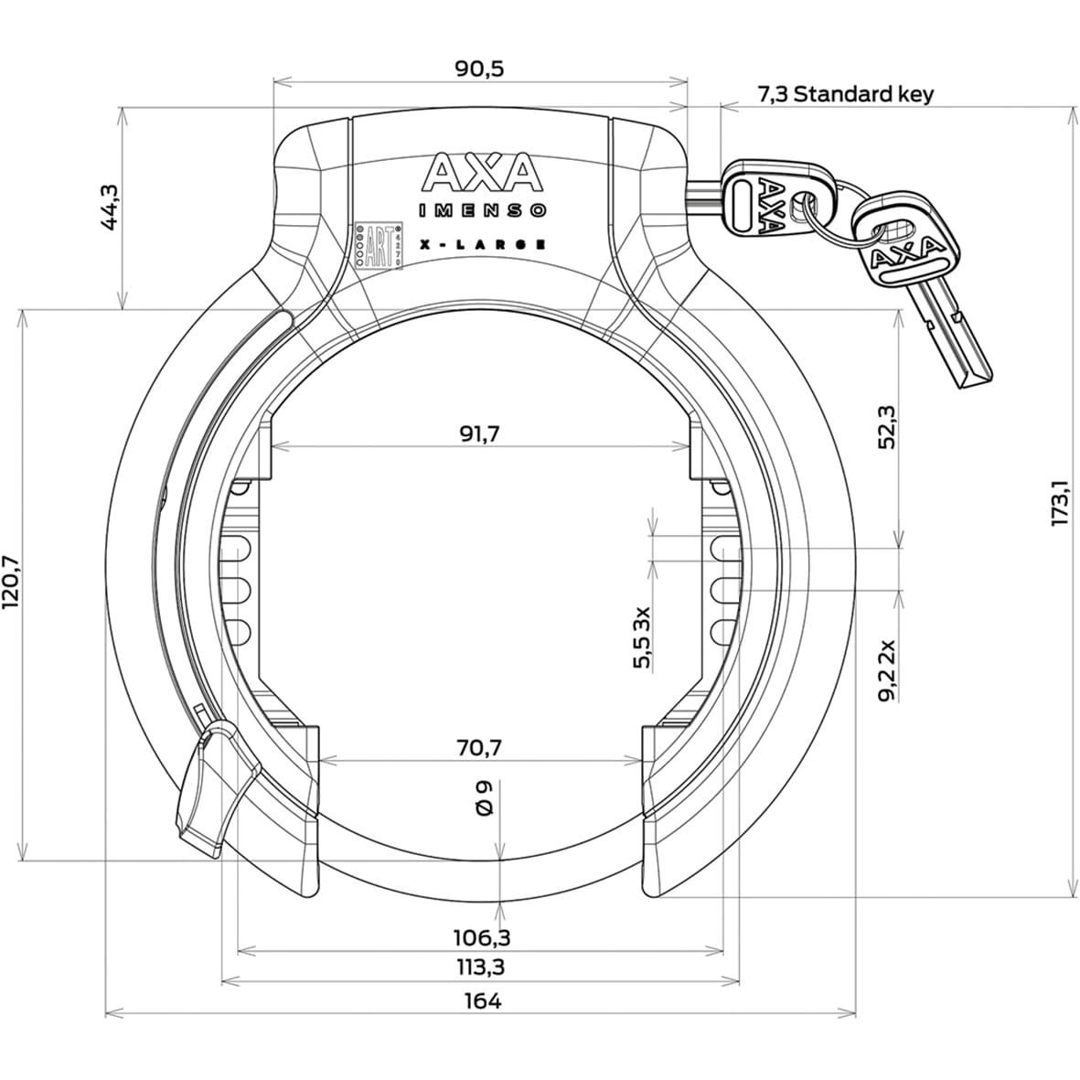 Axa Ringslot Imenso X-Large Black (kort)