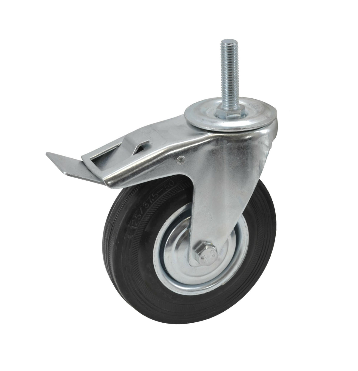 Awtools wiel zwart draairubber met rempen 75mm