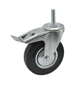 Awtools wiel zwart draairubber met rempen 100mm