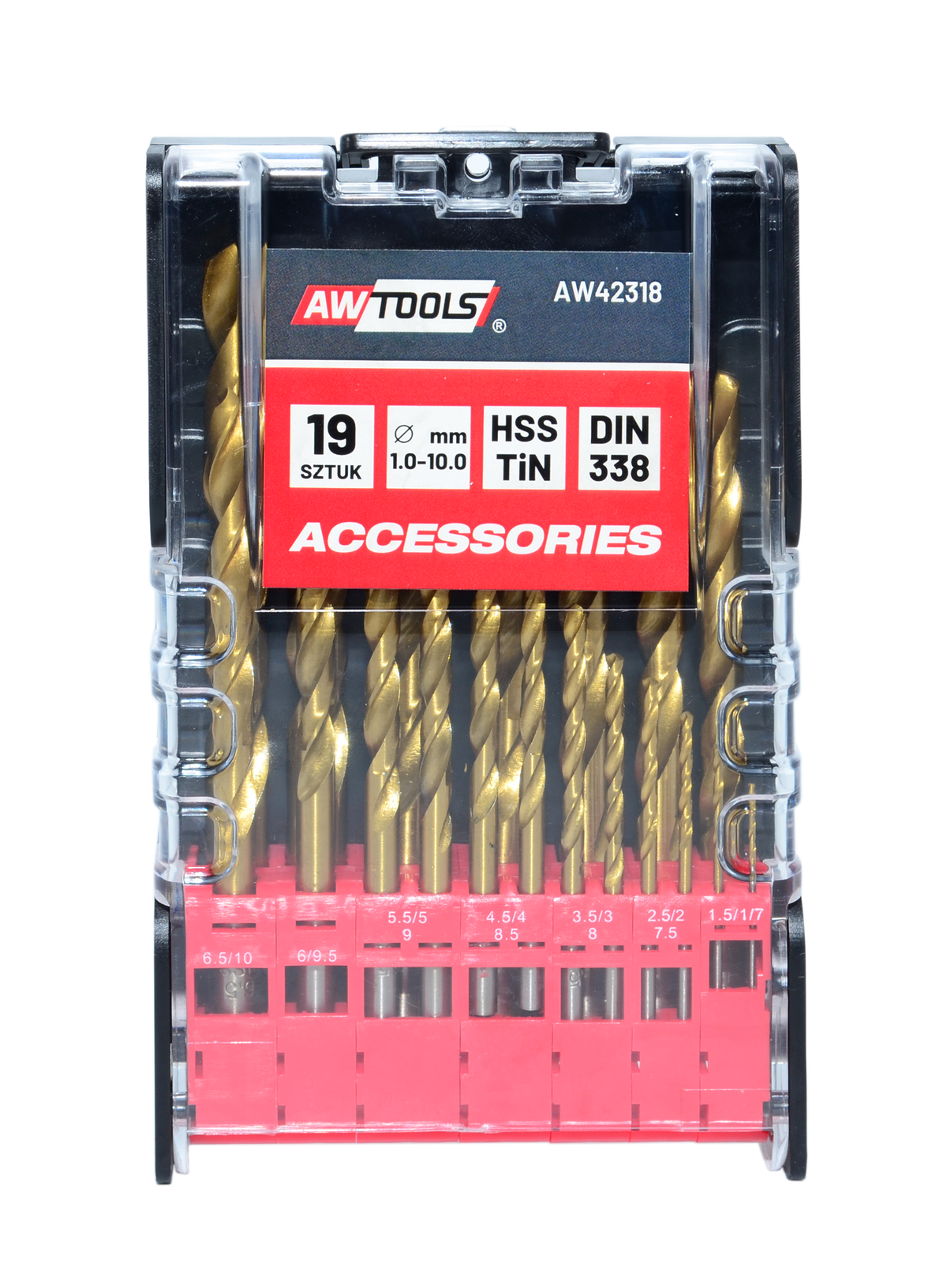 Awtools metaalboor tytan ingesteld 19szt. 1,0-10,0mm kunststof behuizing