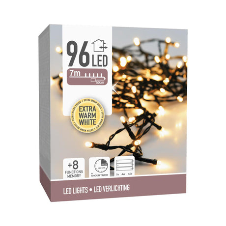 Kerstverlichting 96led op batterij extra warm wit