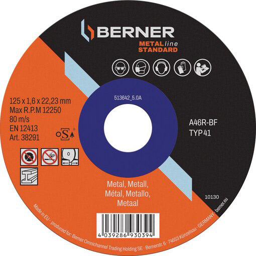 Berner slijpschijf metalline standard plat 125x1,0x22,23mm