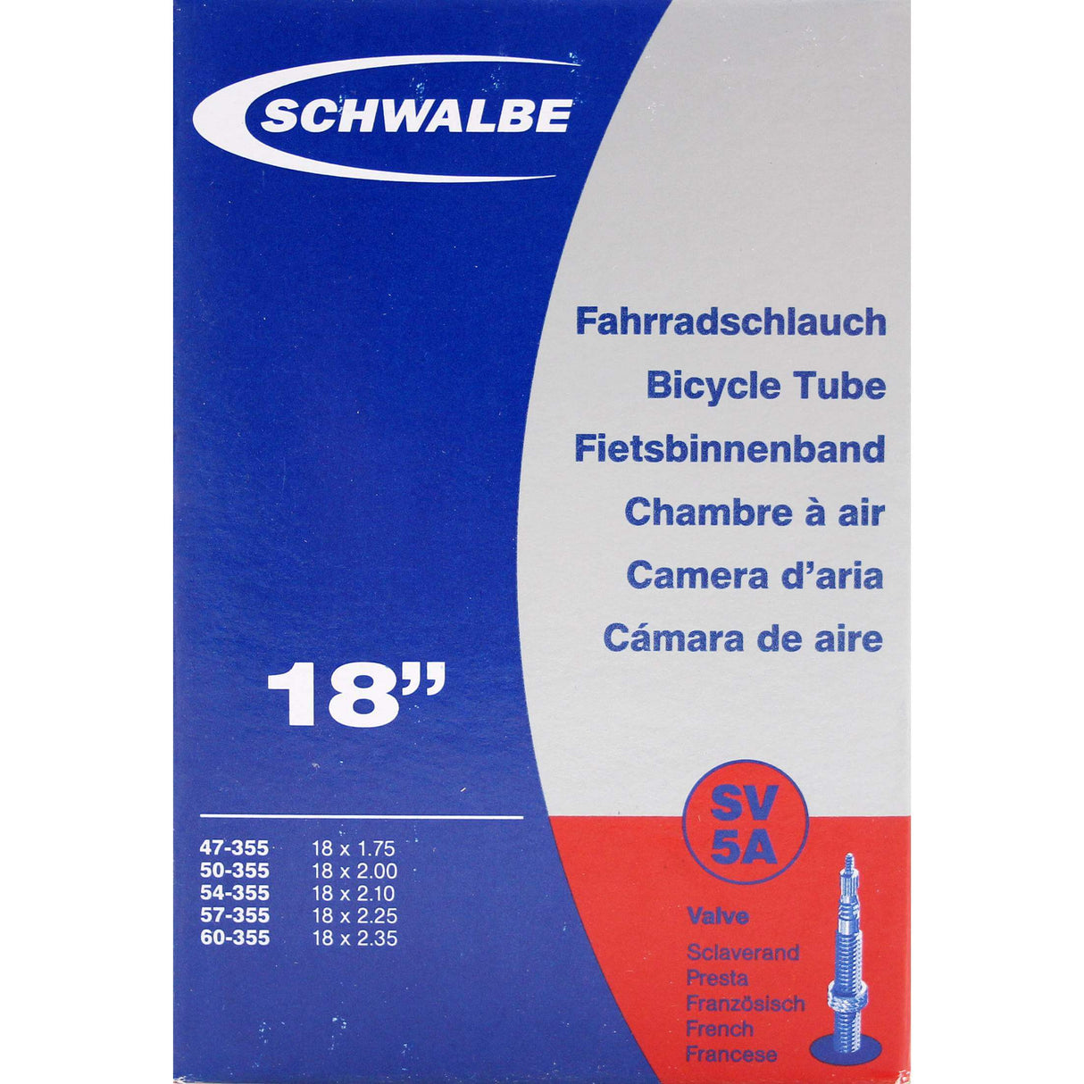 Schwalbe Inner Tube FV SV5A 18 Wide 47 50 54 57 60-355