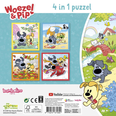 Woezel pip 4-in-1 kinderpuzzel - 4, 6, 9 en 16 stukjes - peuter en kleuter speelgoed - voor meisjes en jongens - vanaf 3 jaar - bambolino toys