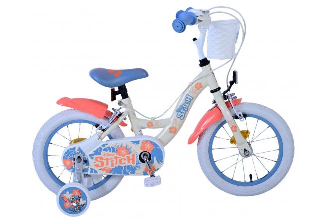 Stitch Stitch Kinderfiets Meisjes 14 inch Crème Koraal Blauw Twee handremmen