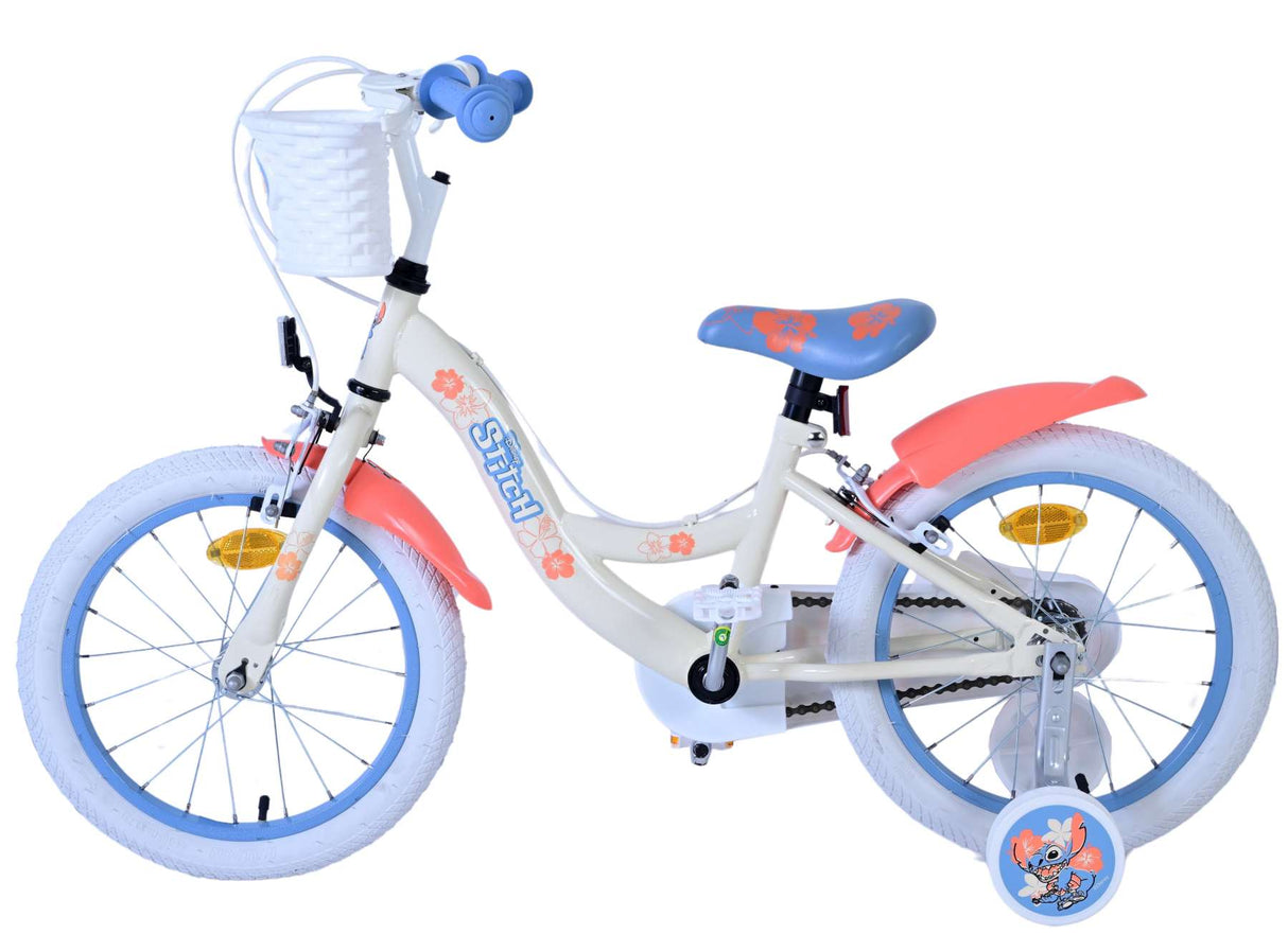 Stitch Stitch Kinderfiets Meisjes 16 inch Crème Koraal Blauw Twee handremmen