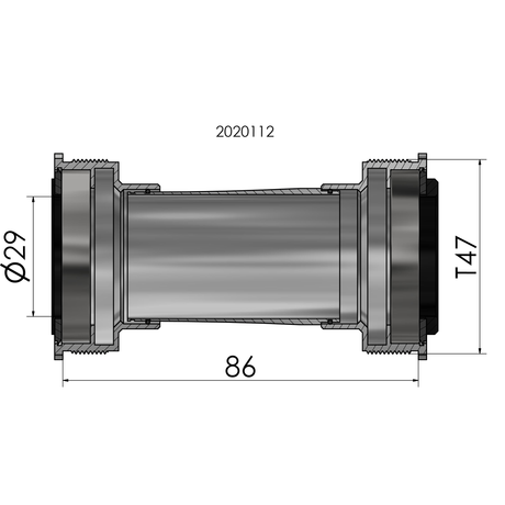 Trapas Elvedes Thread fit T47 SRAM DUB intern 86 mm