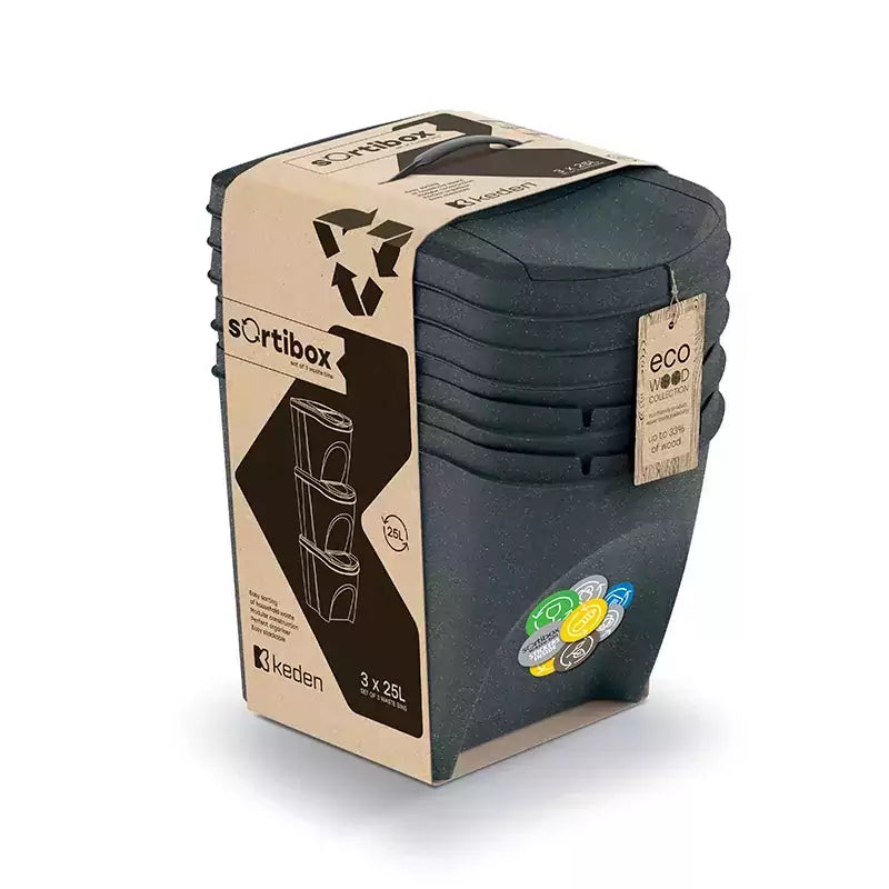 Keden sortibox vuilnisbak 25l ingesteld 3 - ecohoutantraciet