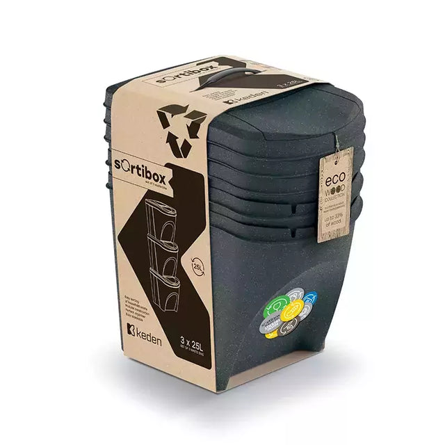 Keden sortibox vuilnisbak 25l ingesteld 3 - ecohoutantraciet