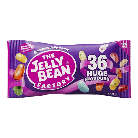 The jelly beans factory the jelly bean factory doos met 24 uitdeel zakjes jelly beans snoep voor kinderen - traktatie uitdeelcadeautjes - 36 verschillende smaken- zakjes à 50 g snoepgoed - cadeau - snoepjes