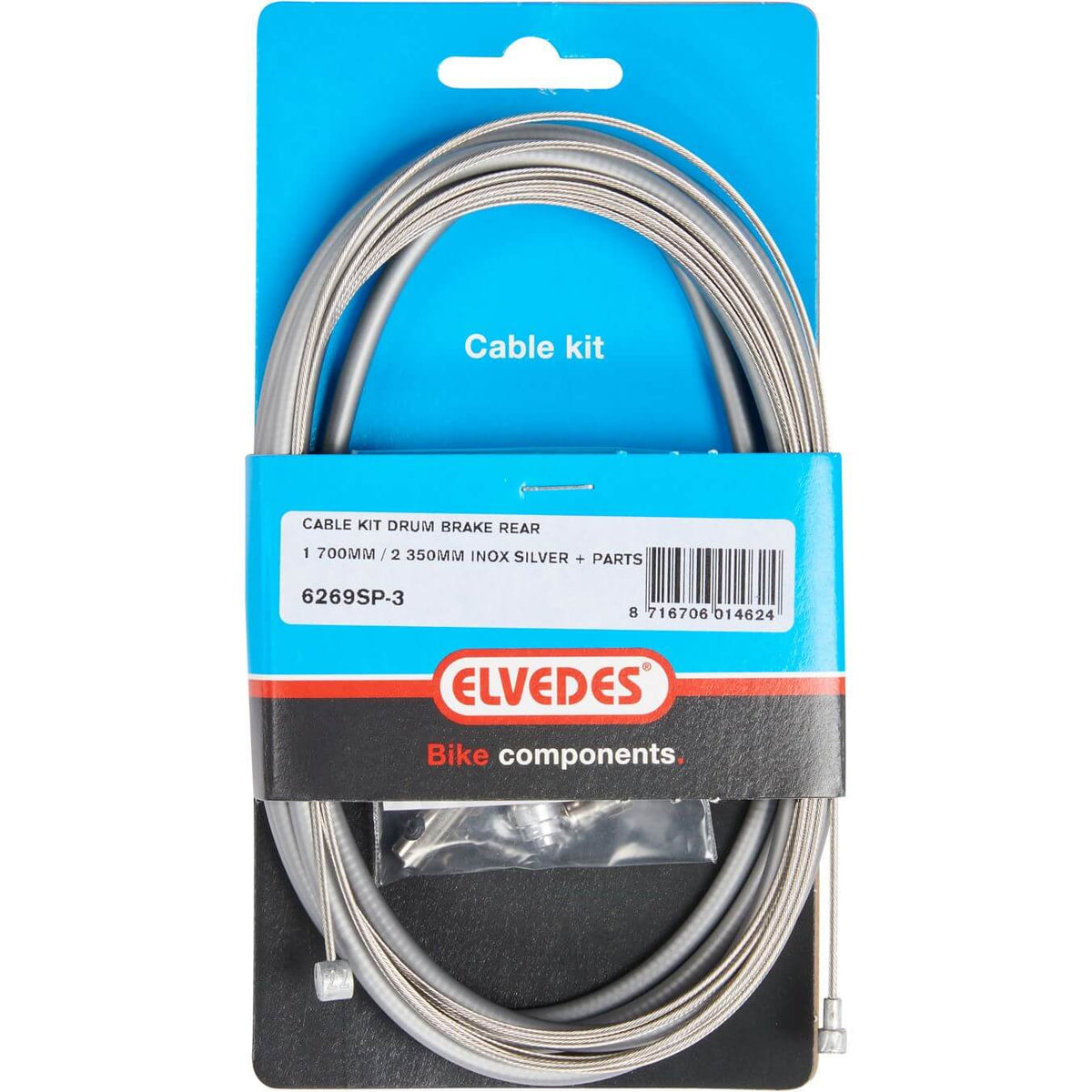 Trommelrem kabelkit Elvedes 1700mm 2250mm RVS - zilver (op kaart)