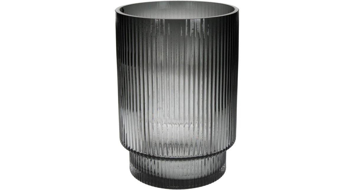 Vase stripe glass grey 16x16x22cm