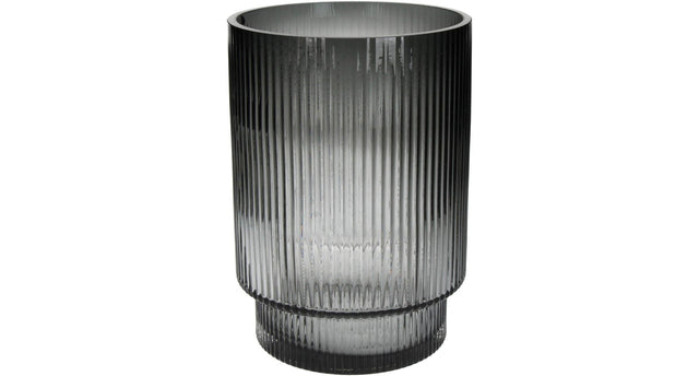 Vase stripe glass grey 16x16x22cm